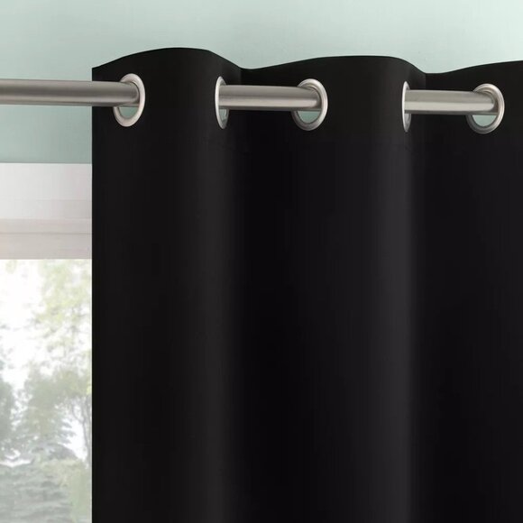 Sun Zero Tedrow Blackout 2 Grommet Hang Solid Black Curtain Panel Set 37" x 63" - Picture 2 of 7